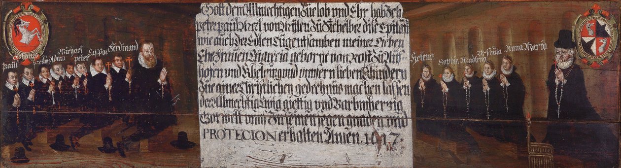 Epitafium av Peter Paul von Mörl von Pfalzen zu Mühlen och Sichelburg, hans hustru Margret von Rost zu Aufhofen och Kehlburg och deras barn av Unbekannt Unbekannt