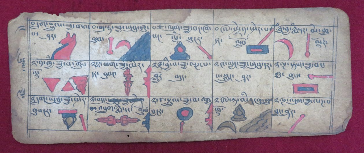 Ersu astrologisk almanacka i en halv månad, med Ersu Shaba -piktogram och förklaringar på tibetanska av Unbekannt Unbekannt
