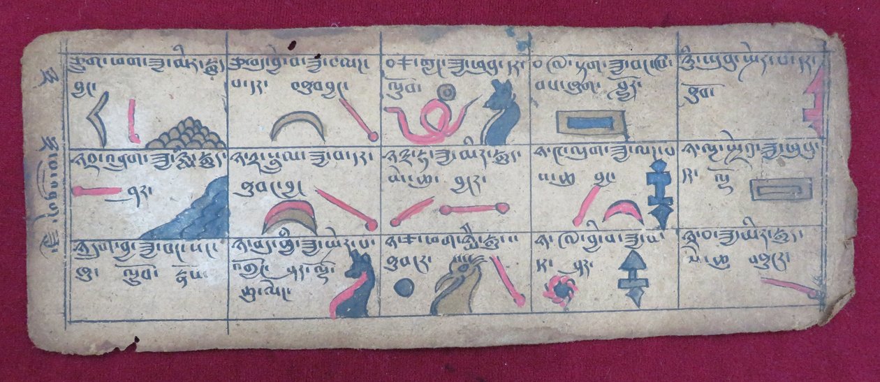 Ersu astrologisk almanacka i en halv månad, med Ersu Shaba -piktogram och förklaringar på tibetanska av Unbekannt Unbekannt