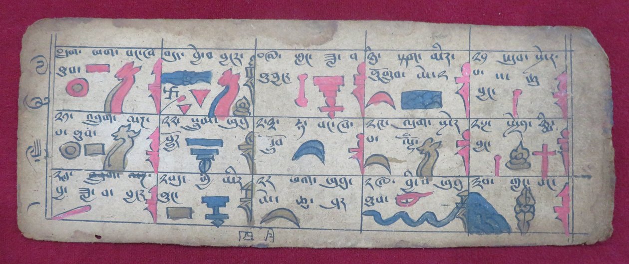 Ersu astrologisk almanacka för hälften av den fjärde månaden, med Ersu Shaba -piktogram och förklaringar på tibetanska av Unbekannt Unbekannt