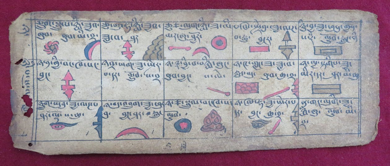 Ersu astrologisk almanacka för hälften av den femte månaden, med Ersu Shaba -piktogram och förklaringar på tibetanska av Unbekannt Unbekannt