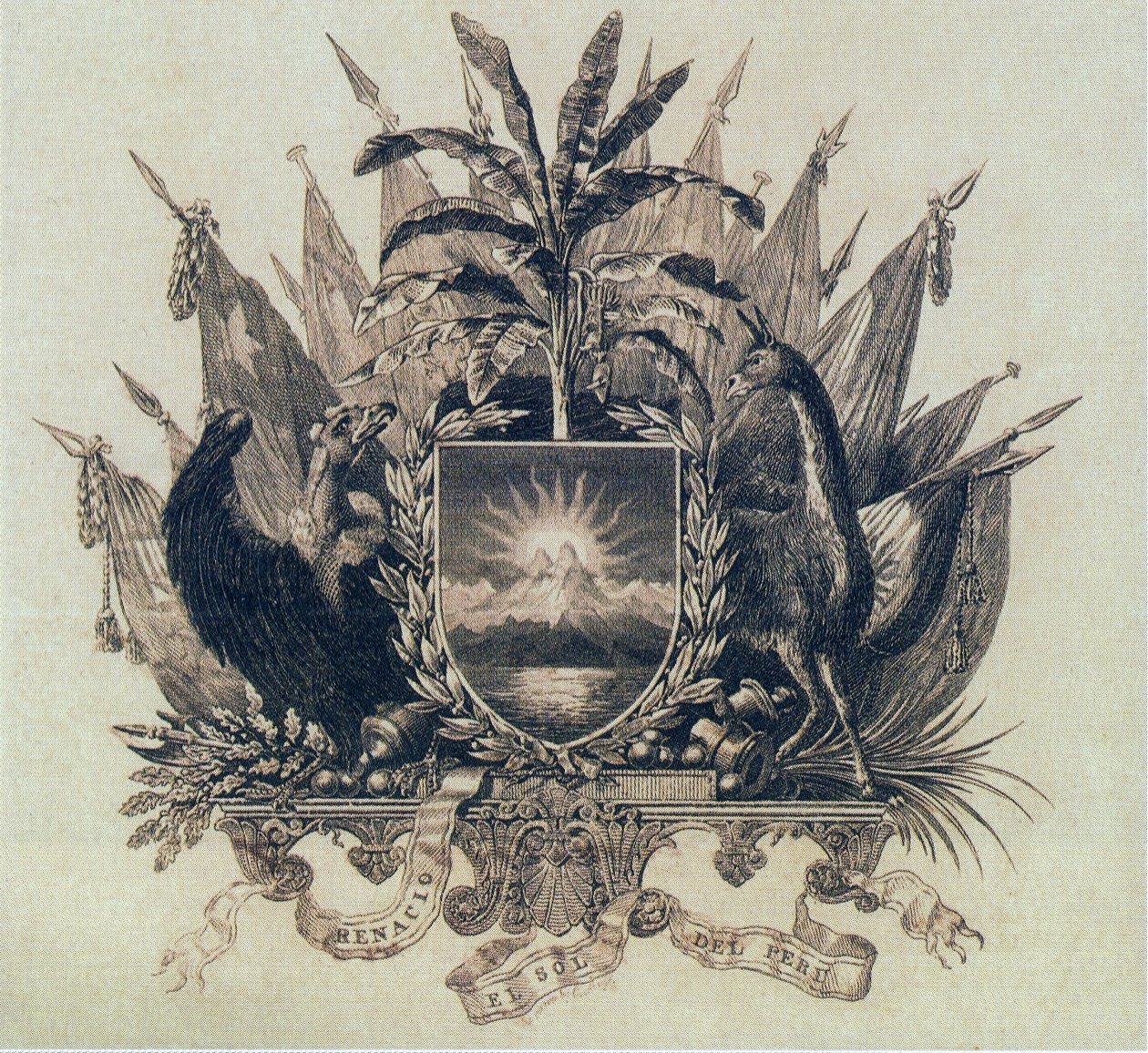 Skölden av Republiken Peru skapad av San Martín den 21 oktober 1821 av Unbekannt Unbekannt