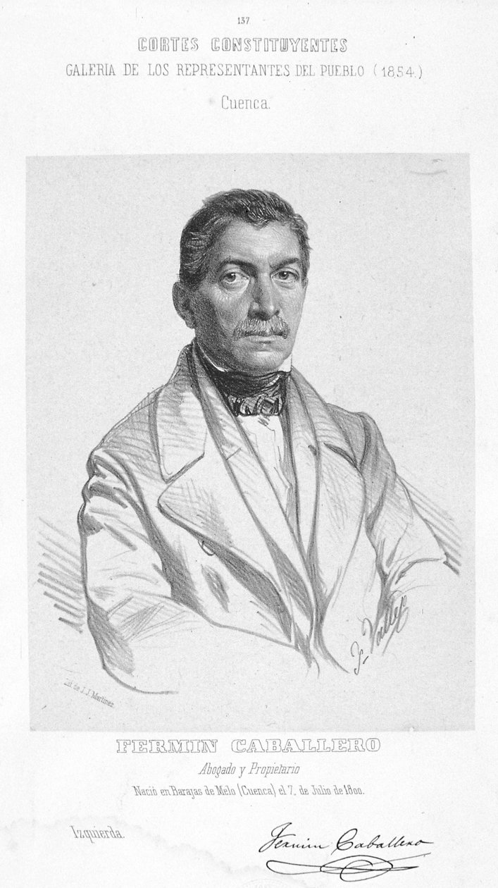 Svartvit gravering av den spanske geografen, journalisten, författaren, politiken och talaren Fermín Caballero (1800-1876) av Unbekannt Unbekannt