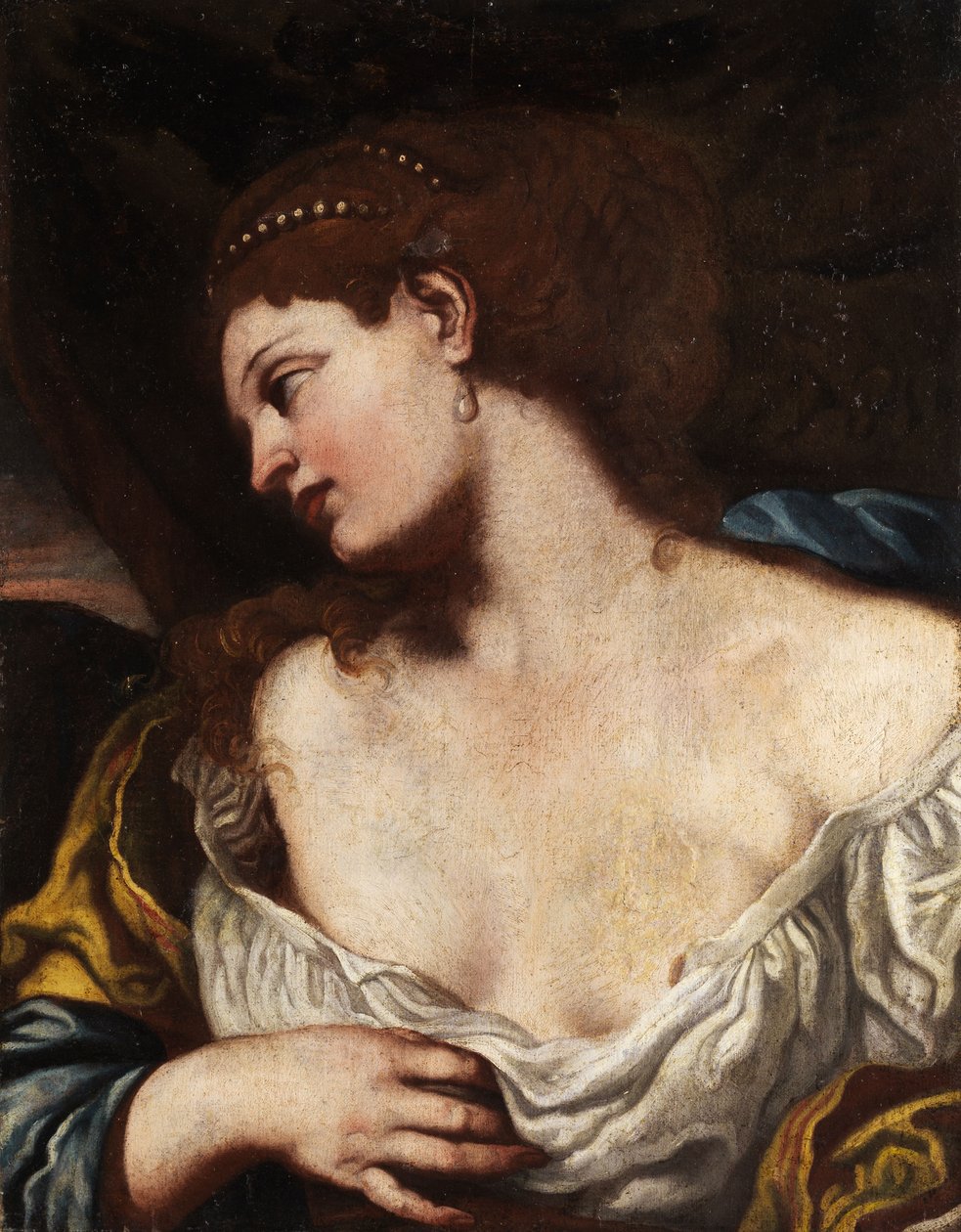 Half portrait of a young woman (possibly Lucretia or Cleopatra) av Unbekannt Unbekannt