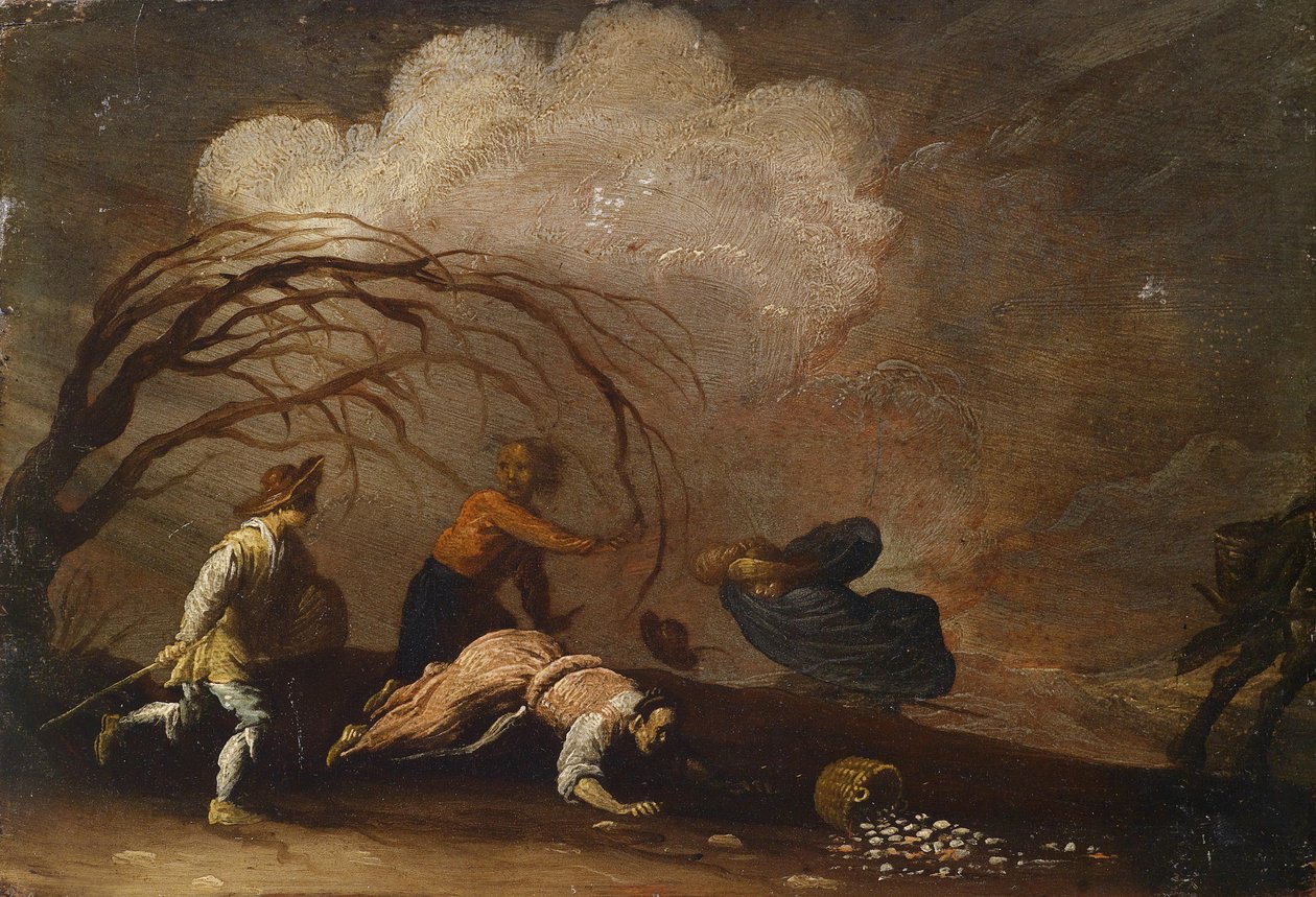 Landschaft mit Menschen im Sturm av Unbekannt Unbekannt