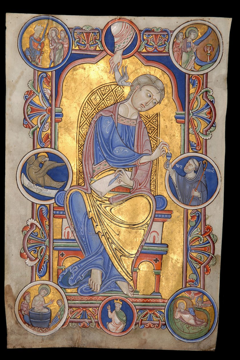 Evangelisten Saint John och Wédric, abbot av Liessies, isolerade miniatyr av en försvunnen evangelist från Abbey of Liessies av Unbekannt Unbekannt