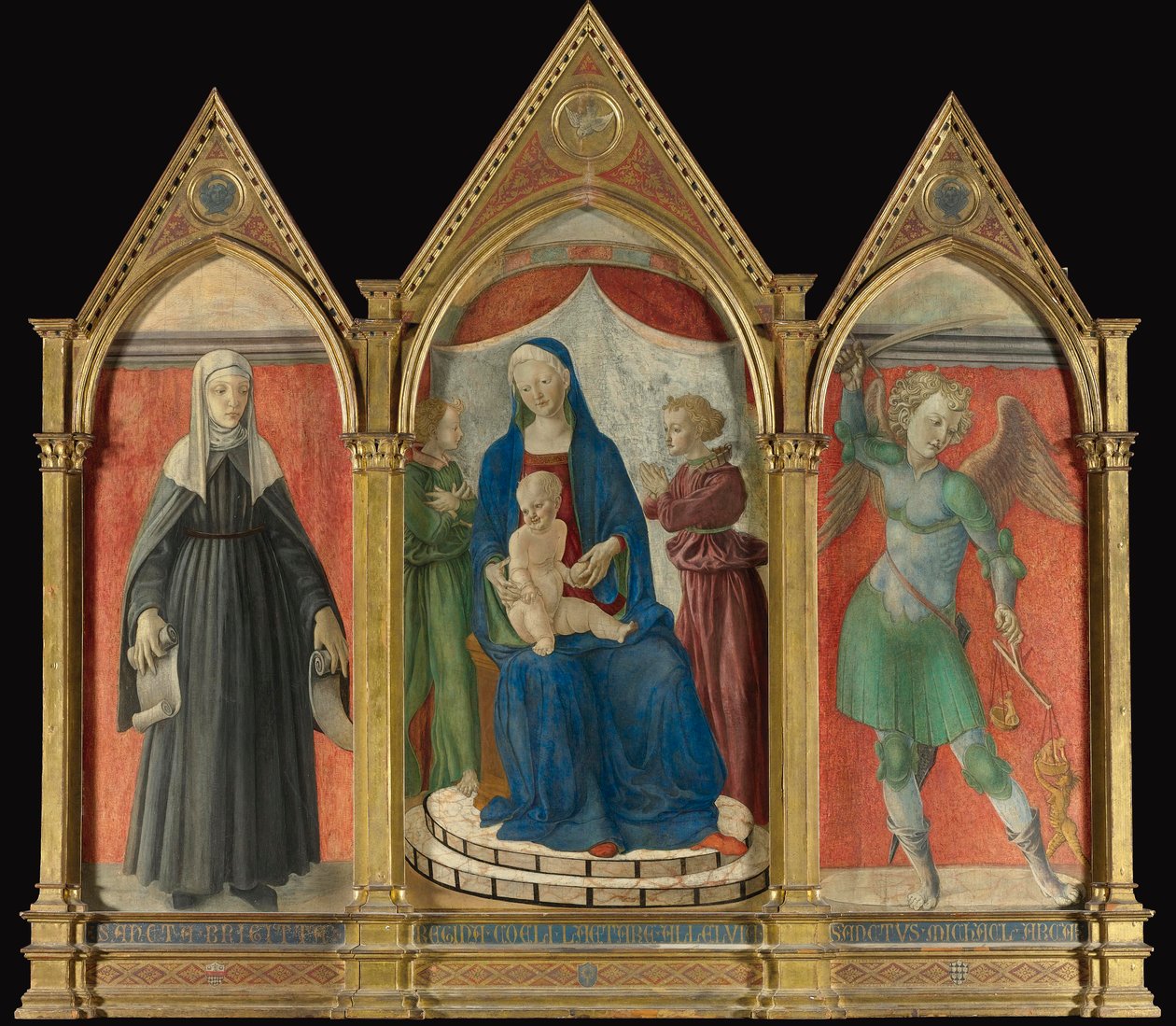 Pratovecchios mästare, triptyk med majestät, den heliga Brigit och den heliga Mikael av Unbekannt Unbekannt