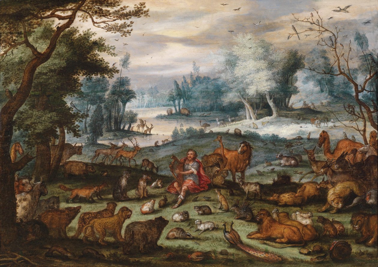 Orpheus bezaubert Bäume und Tiere av Unbekannt Unbekannt