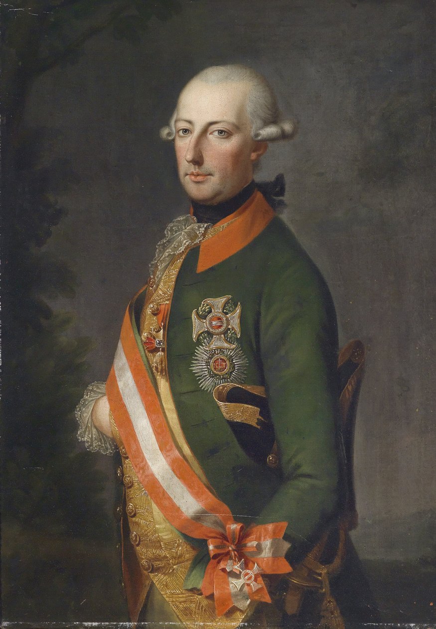 Kejsare Joseph II, porträtt i uniformen av Chevaux-Leger-regementet nr 1 med medaljer av Unbekannt Unbekannt