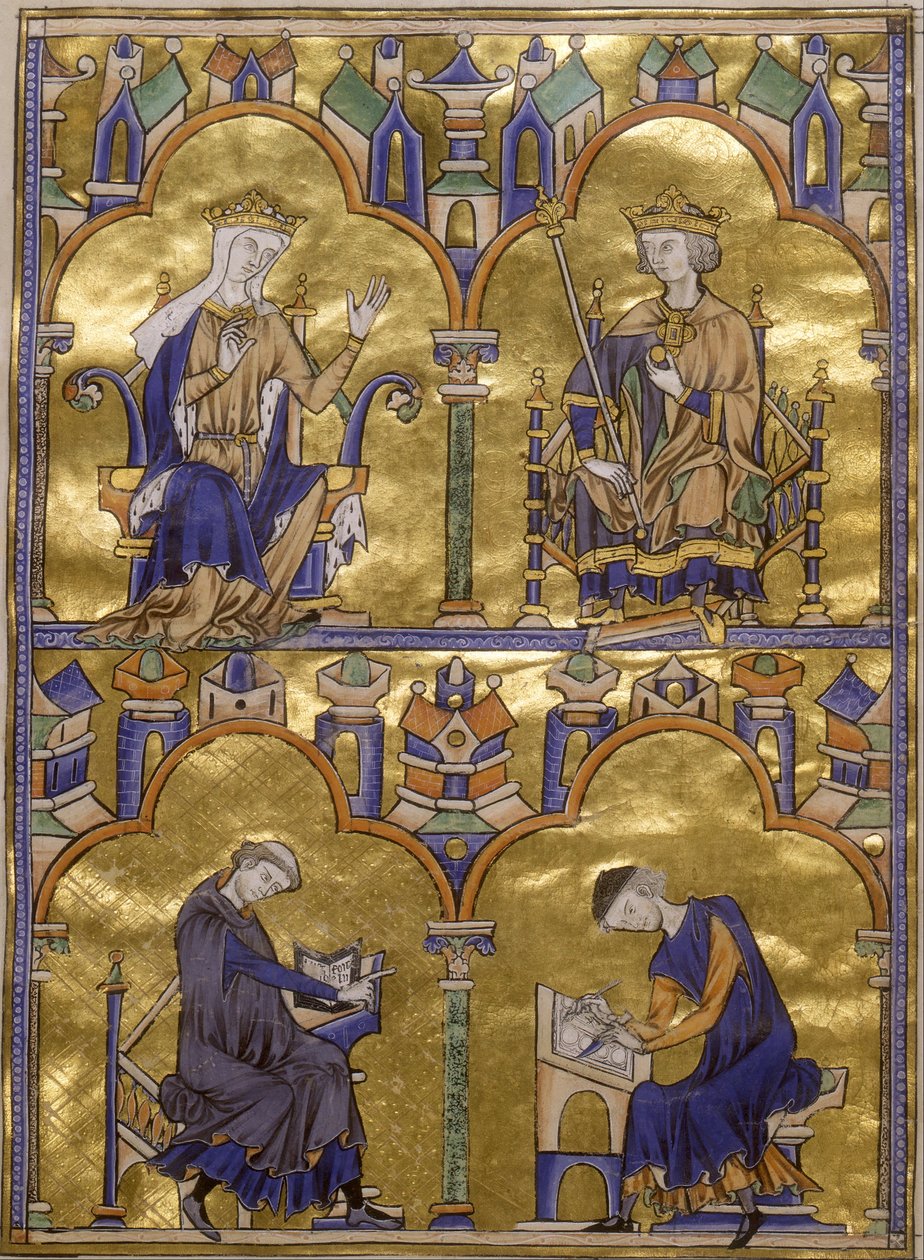 Blanche av Kastilien och kung Louis IX av Frankrike; Författare som dikterar till en skrivare av Unbekannt Unbekannt