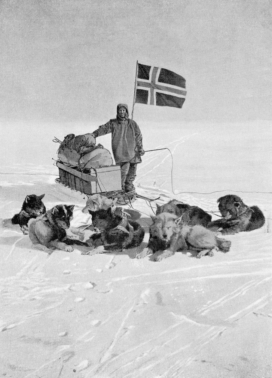 Kapten Roald Amundsen vid Sydpolen, 1912, från "The Year 1912", publicerad London, 1913 av Unbekannt Unbekannt