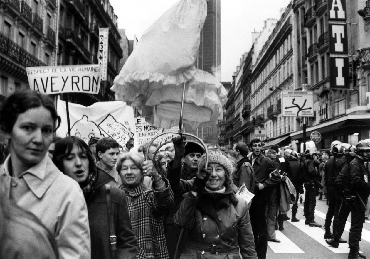 Demonstration Against Abort i Paris den 19 november 1979: här Demonstrationer med en vagga av Unbekannt Unbekannt