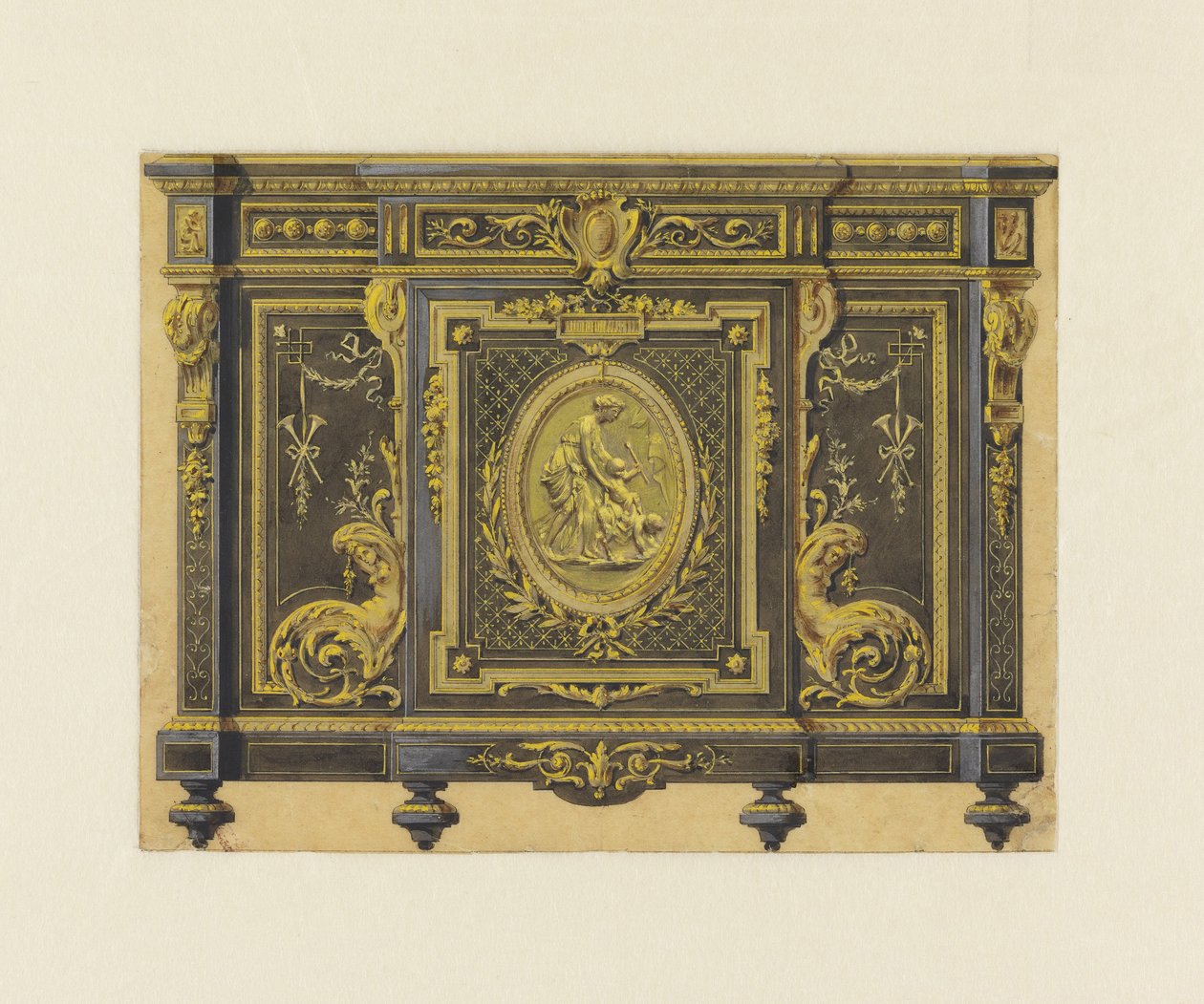 Design av ett skåp i Louis XVI -stil av Unbekannt Unbekannt