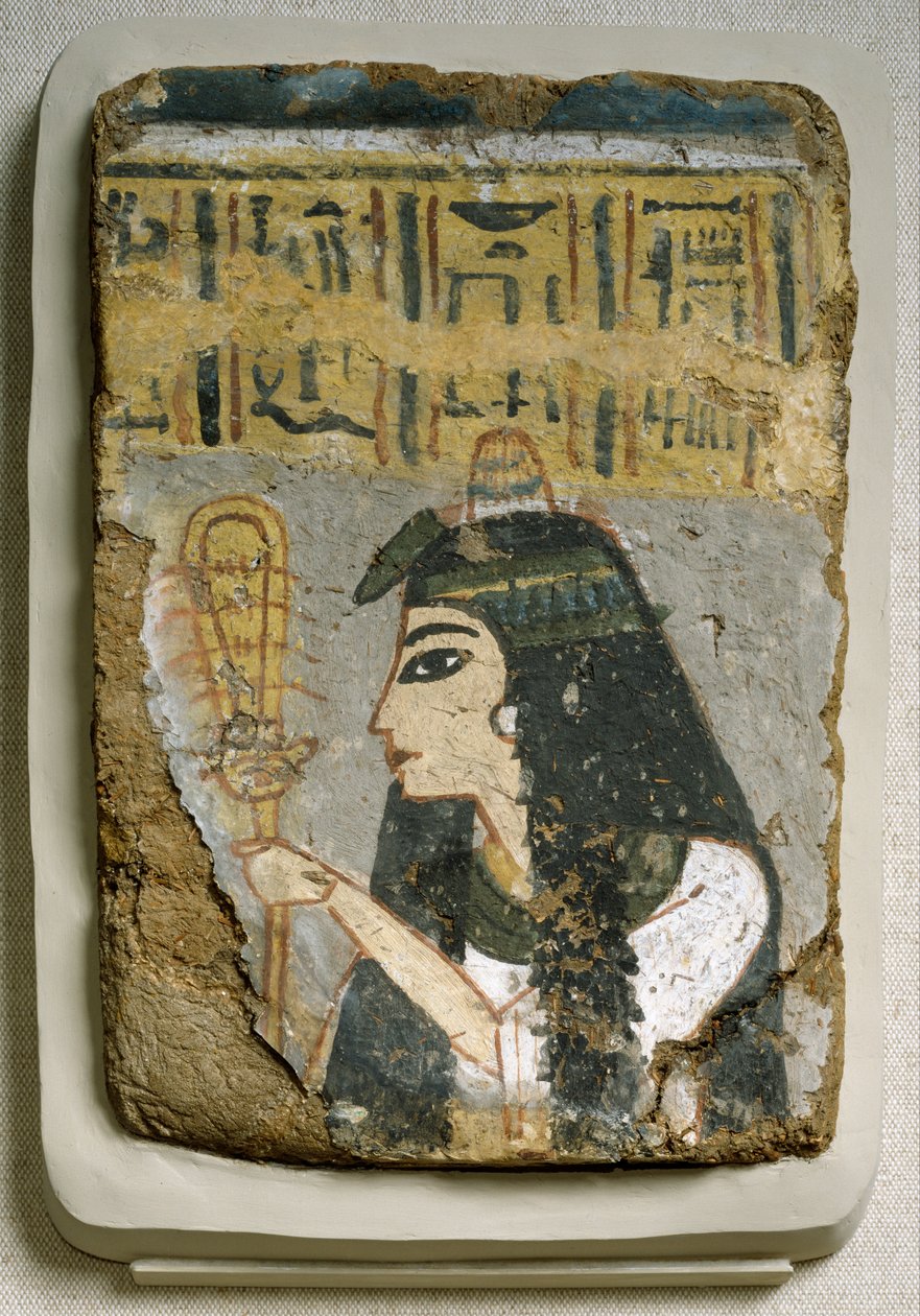 Egyptisk - Väggmålning - Kvinna som håller ett Sistrum av Unbekannt Unbekannt