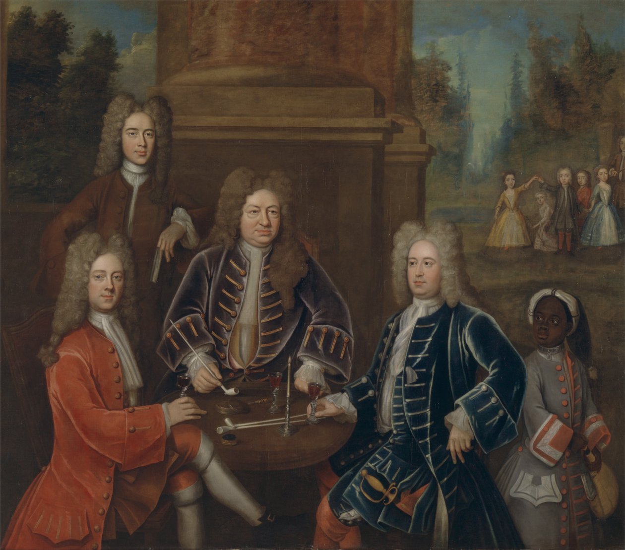 Elihu Yale, den andra hertigen av Devonshire, Lord James Cavendish, Mr. Tunstal och en sida av Unbekannt Unbekannt