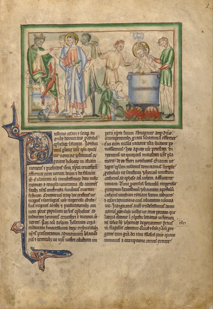 Kejsaren Domitianus talar till Johannes Johannes Evangelist och Johannes Johannes Evangelist i en Vatikanmästare ... av Unbekannt Unbekannt