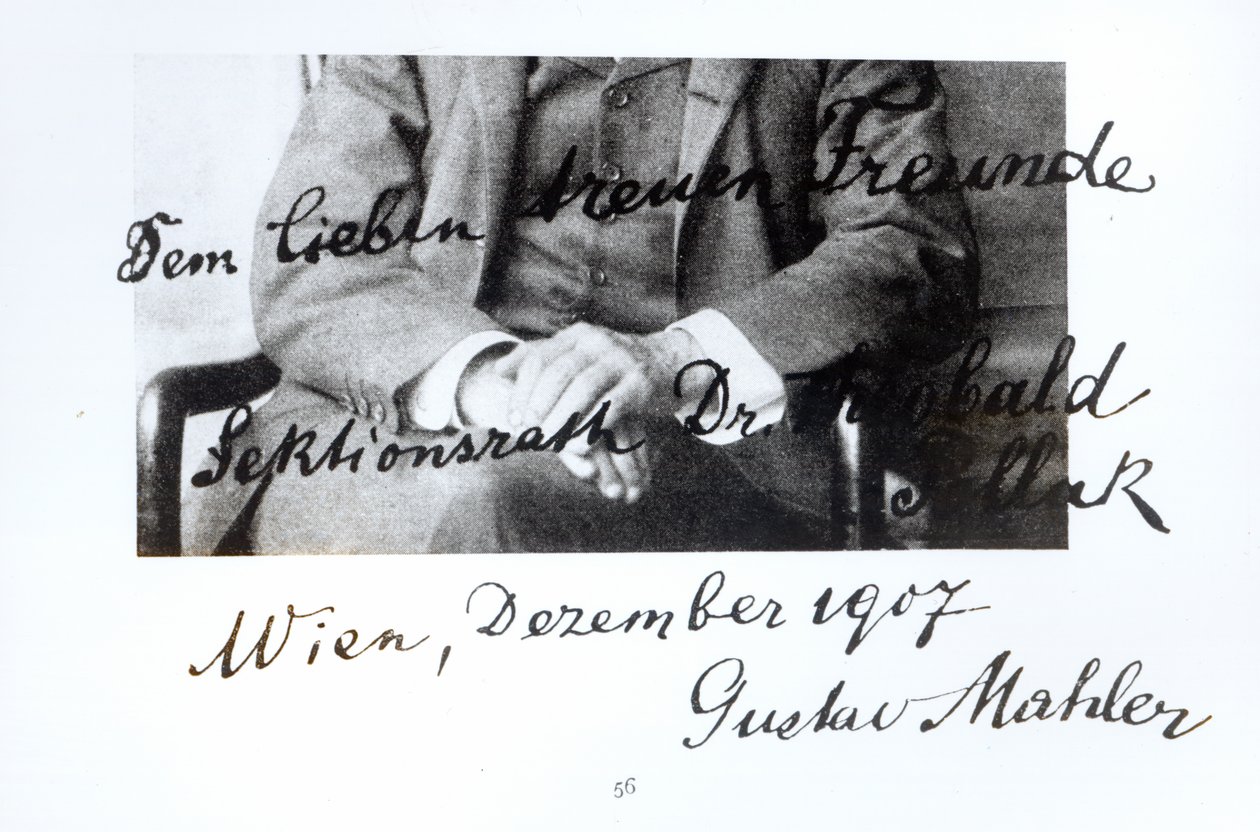 Utdrag ur ett brev från Gustav Mahler (1860-1911), december 1907 (penna och bläck på papper) (bw foto) av Unbekannt Unbekannt