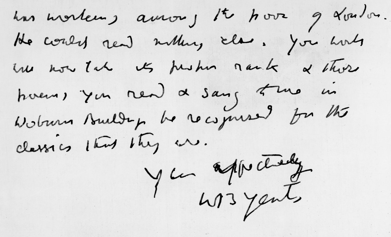 Utdrag ur ett brev skrivet av W. B. Yeats (1865-1939) av Unbekannt Unbekannt
