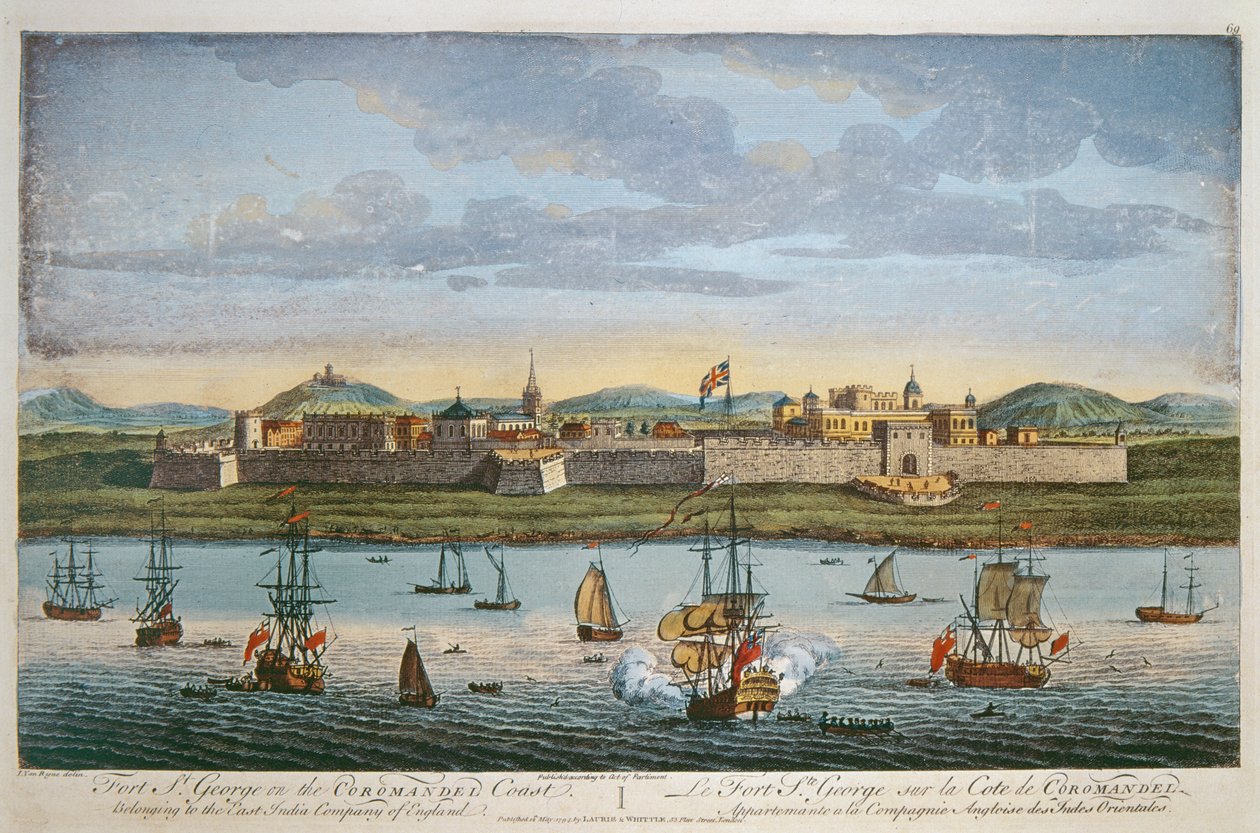 Fort St. George, Coromandel Coast, Indien. Färgad gravyr av I Van Ryne, 1794 av Unbekannt Unbekannt