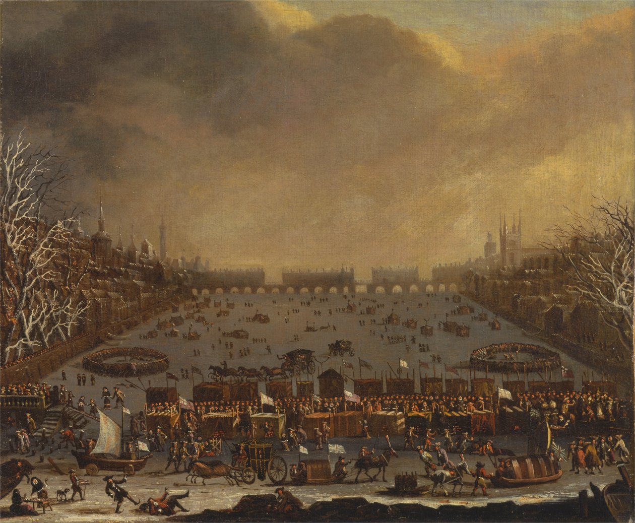 Frostmässa på Themsen, med Old London Bridge i fjärran av Unbekannt Unbekannt