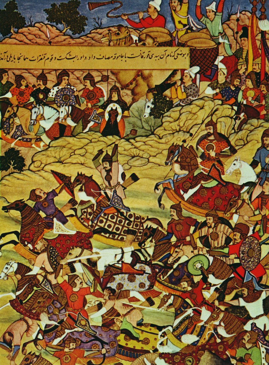 Djingis Khan i strid, föregås av Gebe, en av hans generaler av Unbekannt Unbekannt