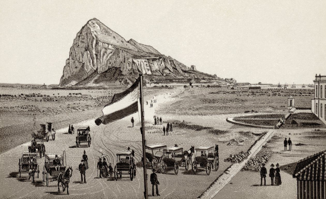 Gibraltar från den spanska linjen, från "Views of Gibraltar", publicerat av Freyone, ca 1890. av Unbekannt Unbekannt