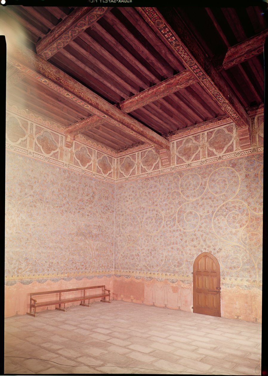 Interiörvy av påvens sovrum dekorerat med blått tempera med ett lövmönster, c.1334-62 (foto) (se även 177822) av Unbekannt Unbekannt