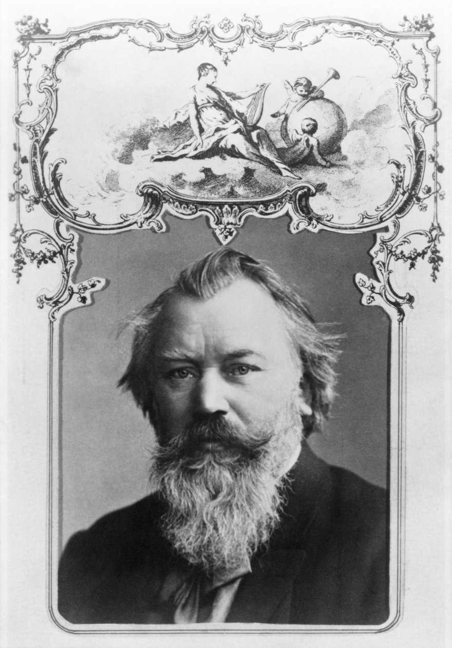 Johannes Brahms (1833-97) (bw fotouppsättning i en dekorativ kortram) av Unbekannt Unbekannt