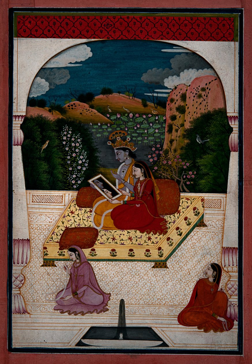 Krishna och Radha tittar in i en spegel. av Unbekannt Unbekannt