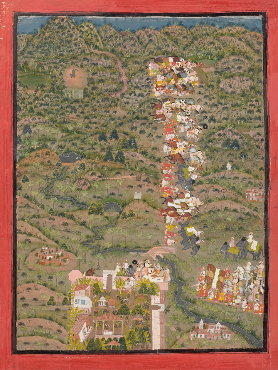 Maharana Sangram II visiting Gosain Nilakanthaji after a tiger hunt av Unbekannt Unbekannt
