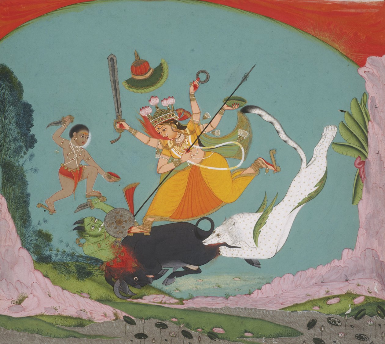 Maker okänd, Indien - The Great Goddess Durga Slaying the Buffalo Demon (Mahishasuramardini) av Unbekannt Unbekannt