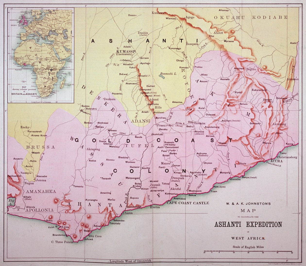 Karta över guldkusten vid tiden för den tredje Ashanti-expeditionen 1874 av Unbekannt Unbekannt