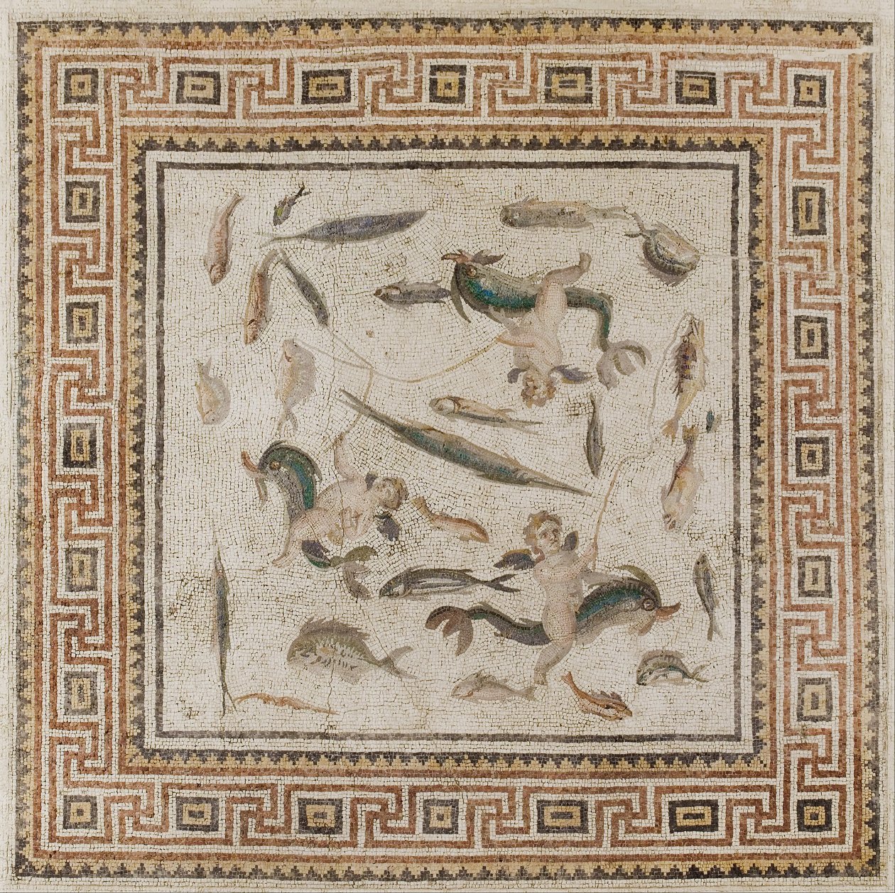 Marin mosaik (central panel med tre paneler från ett golv) av Unbekannt Unbekannt