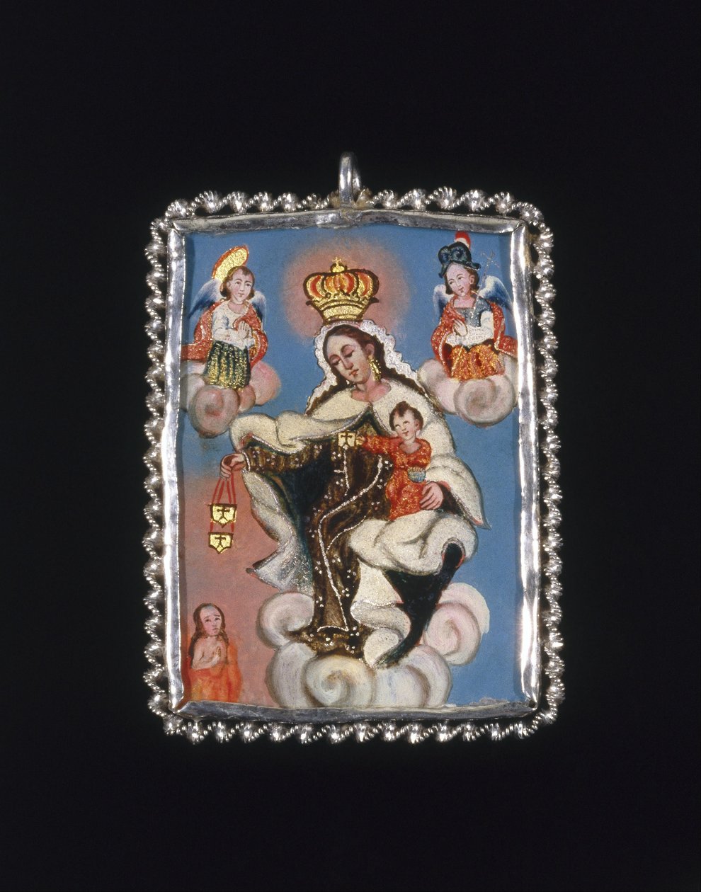 Målad medaljong i Locket Frame Recto- Our Lady of Carmel Obove a Soul in Purgatory Verso- Virgin of ... av Unbekannt Unbekannt