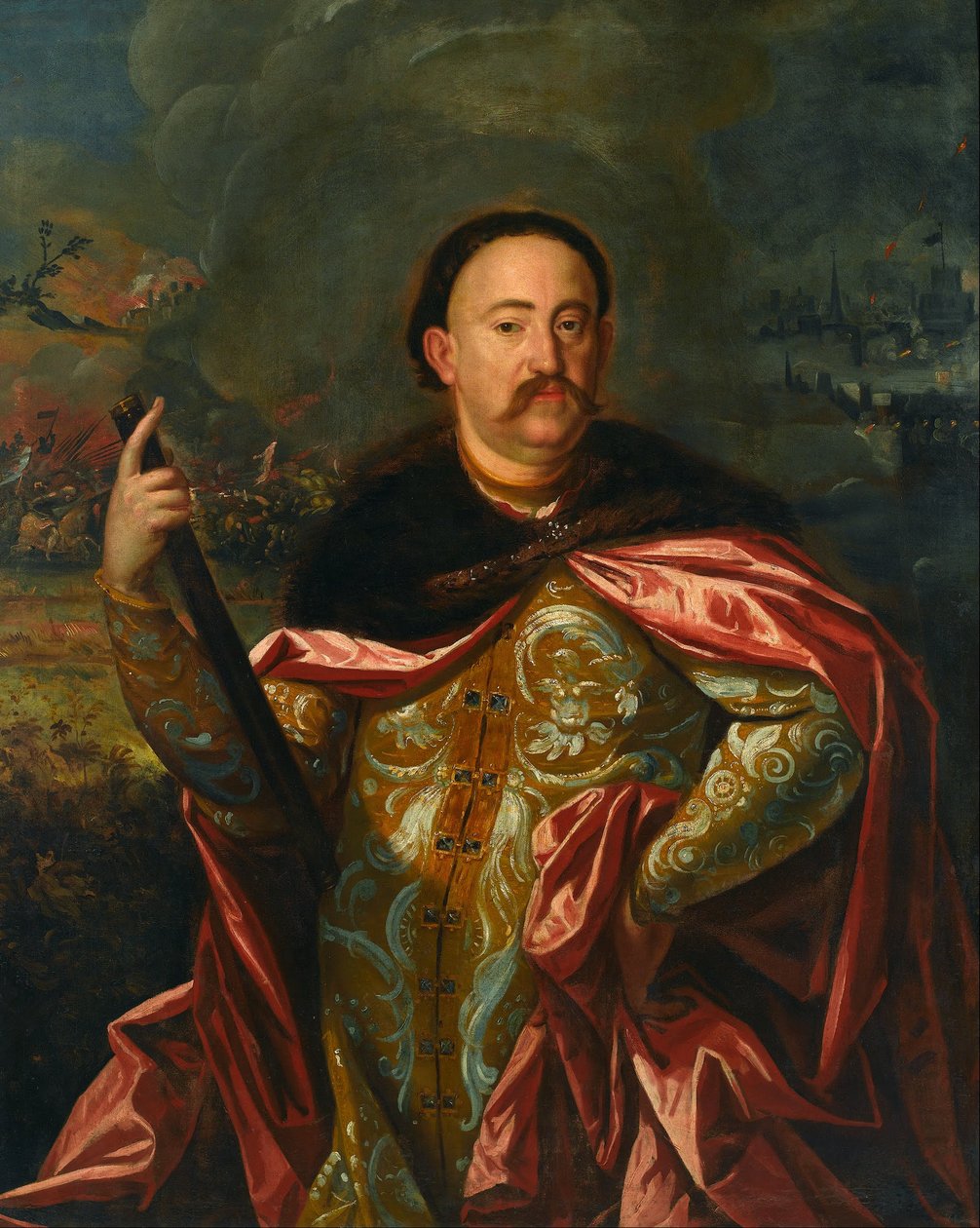 Porträtt av John III Sobieski med slaget i bakgrunden av Unbekannt Unbekannt