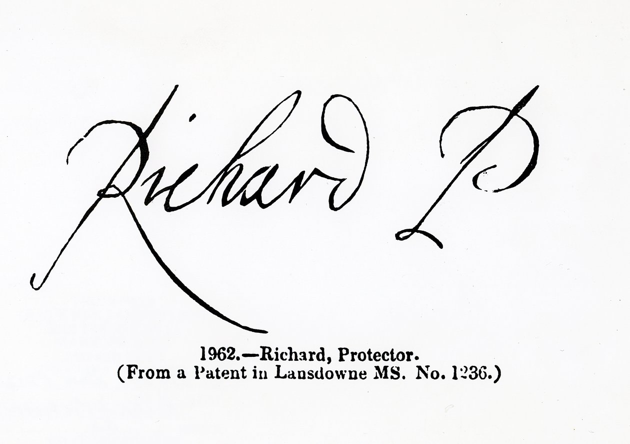 Reproduktion av Richard Cromwells (1626-1712) signatur som Lord Protector. av Unbekannt Unbekannt