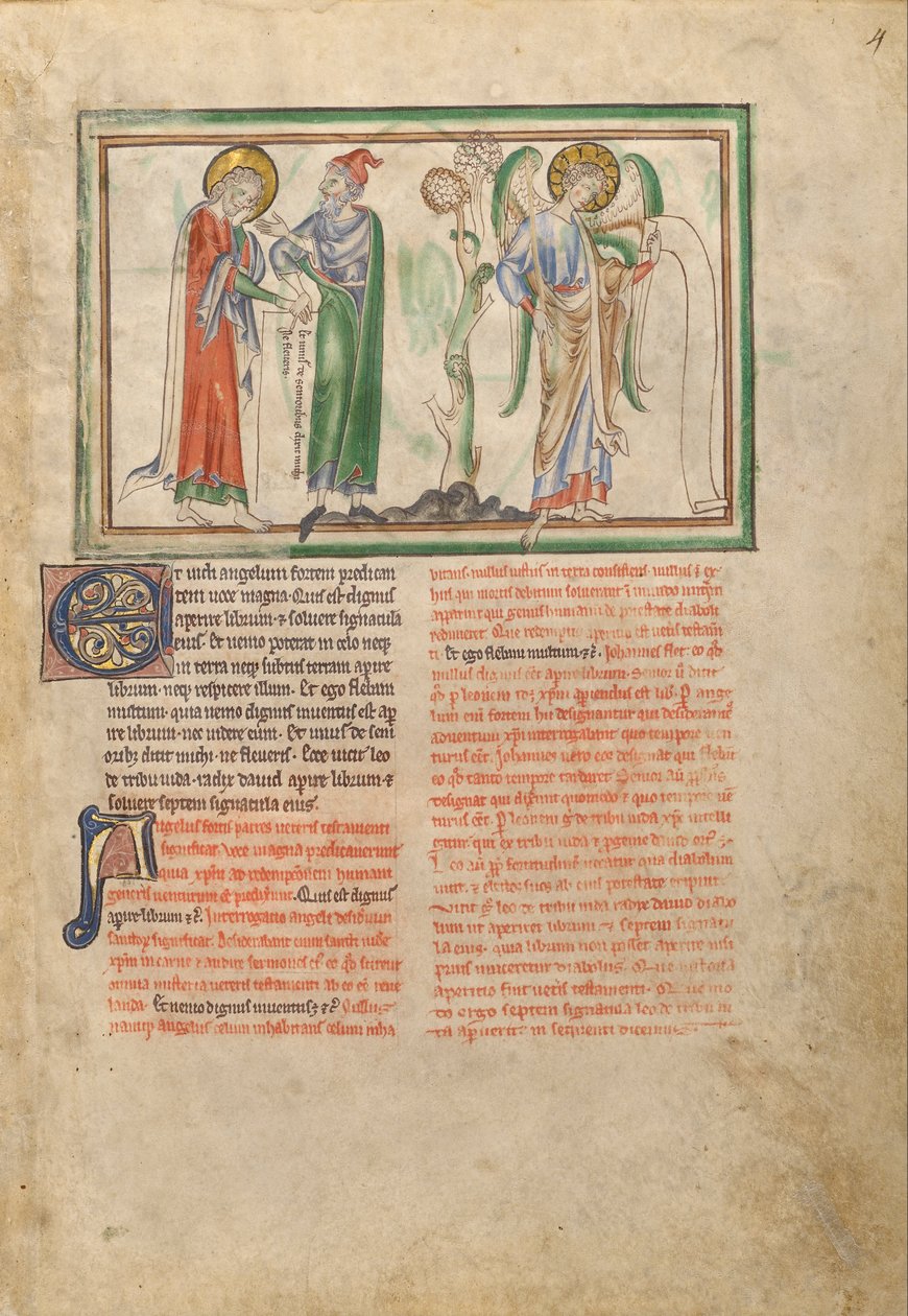 Sankt Johannes evangelisten tröstad av en äldste och av en ängel som håller en rullning av Unbekannt Unbekannt