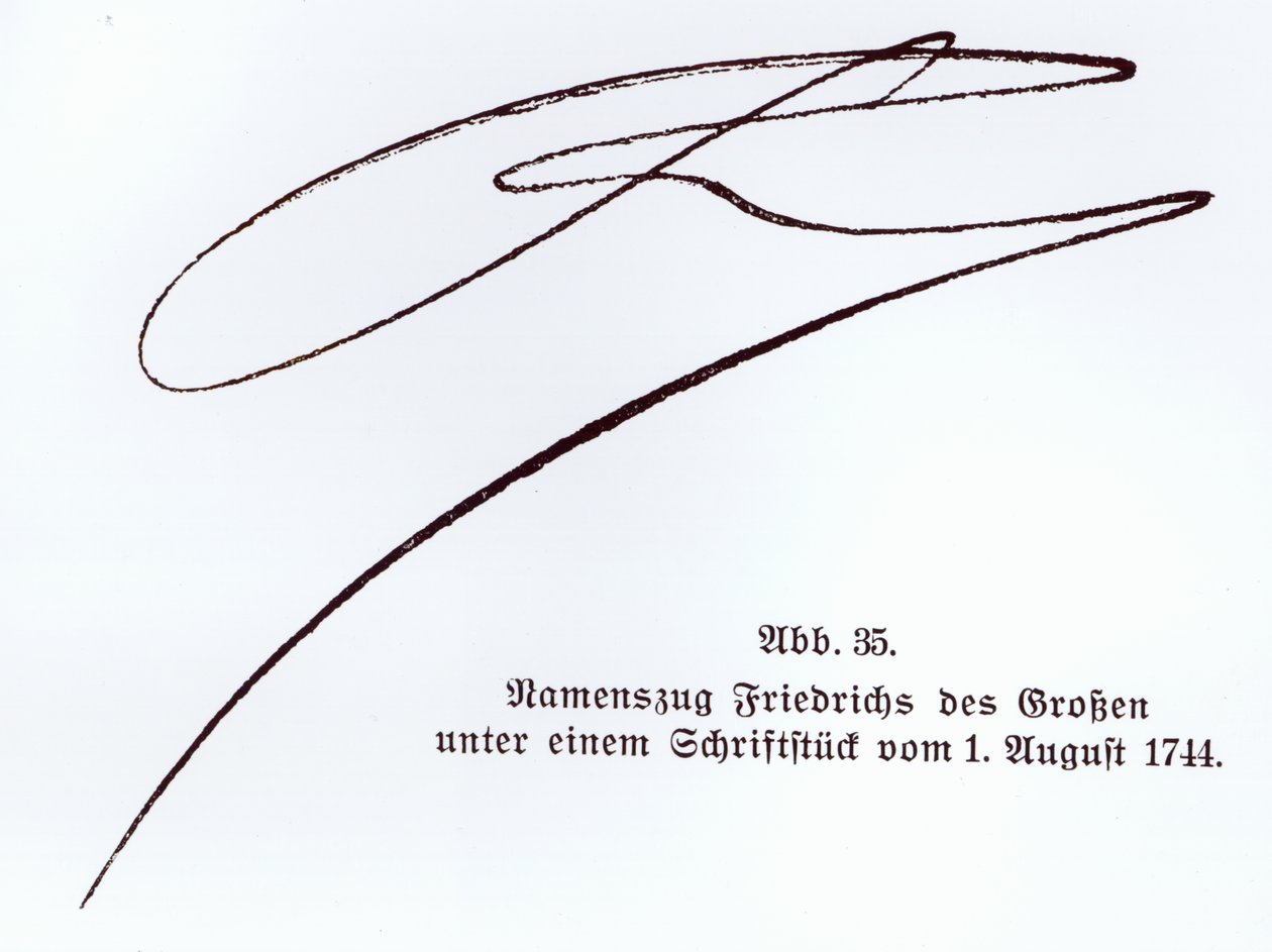 Signatur av Fredrik den Store, kung av Preussen, 1 augusti 1744 av Unbekannt Unbekannt