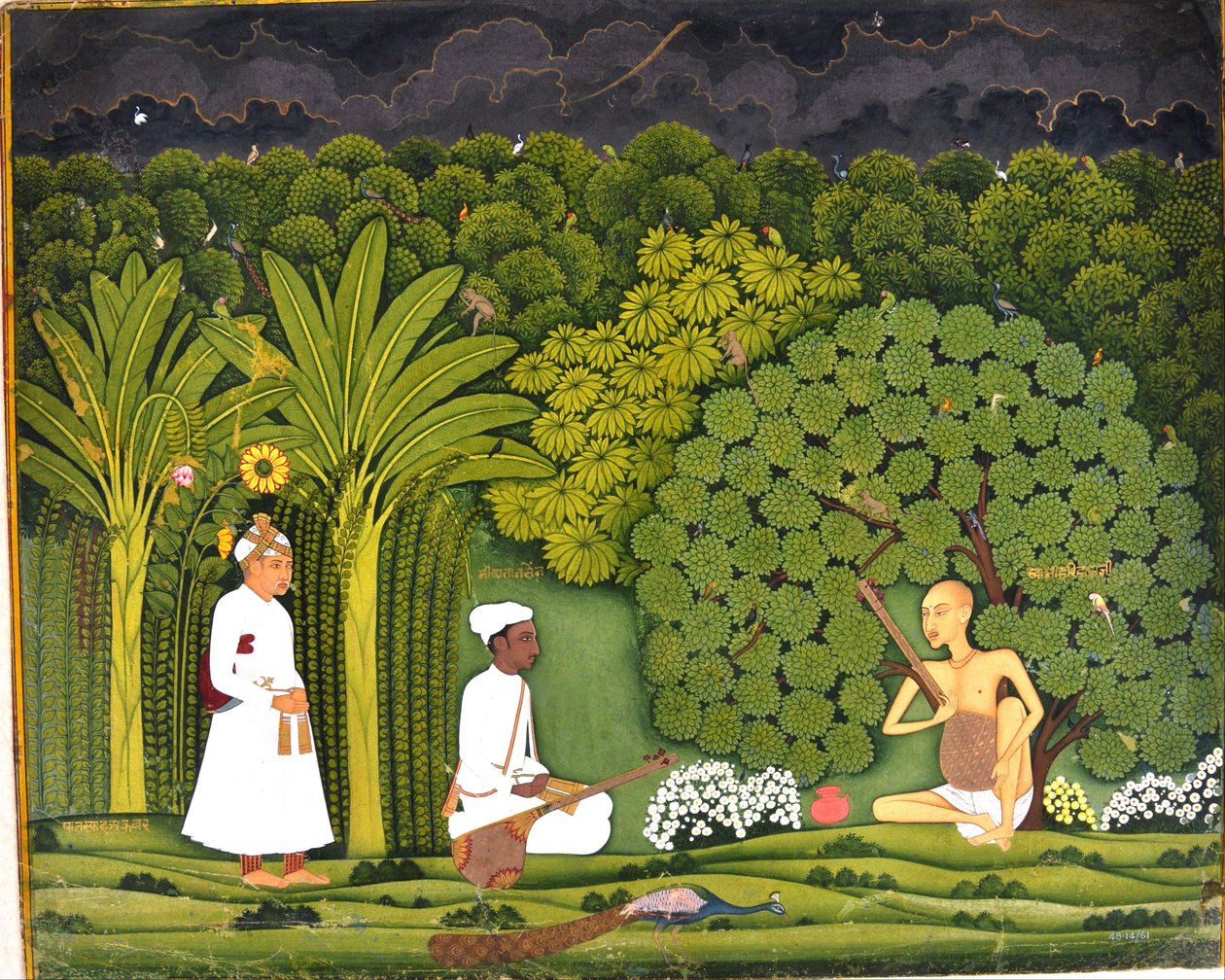 Swami Haridasa med Tansen och Akbar i Vrindavana av Unbekannt Unbekannt