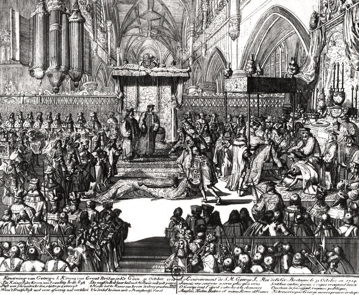 Kröningen av kung George I (1660-1727) i Westminster Abbey, 31 oktober 1714 av Unbekannt Unbekannt