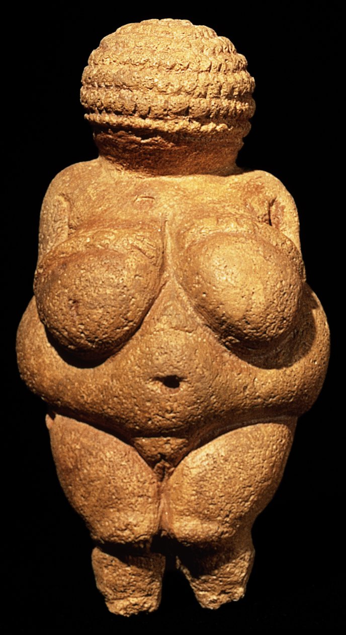 The Venus of Willendorf, Fertilitetssymbol, förhistorisk skulptur, 30000-25000 f.Kr. (framifrån) av Unbekannt Unbekannt