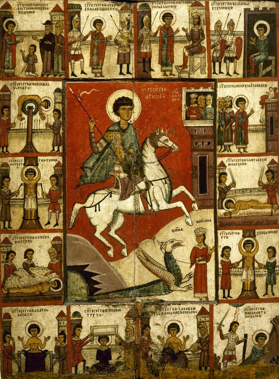 Okänt - Mirakel av St George and the Dragon, med scener från hans liv. Novgorod av Unbekannt Unbekannt