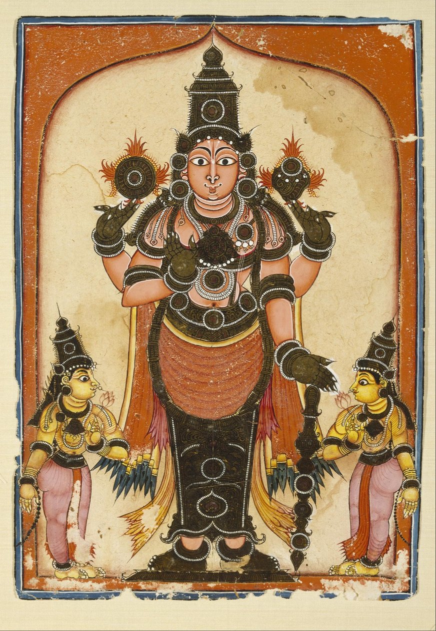 Okänd indian - Lord Vishnu med två konserter, Sree Devi och Bhu Devi av Unbekannt Unbekannt
