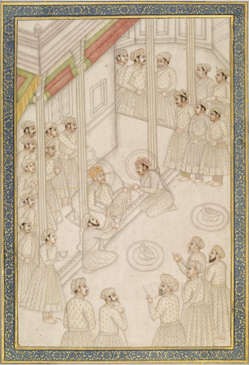 Okänd indian - Mughal kejsaren Akbar Holding Court under hans sista sjukdom av Unbekannt Unbekannt