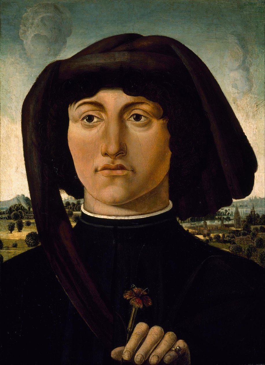 Okänd italiensk - Porträtt av en ung man med en rosa av Unbekannt Unbekannt