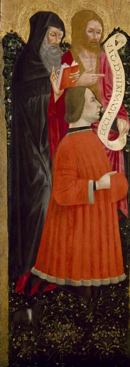 Okänd italienare - Saints Anthony Abbot och Johannes Döparen med en donator av Unbekannt Unbekannt