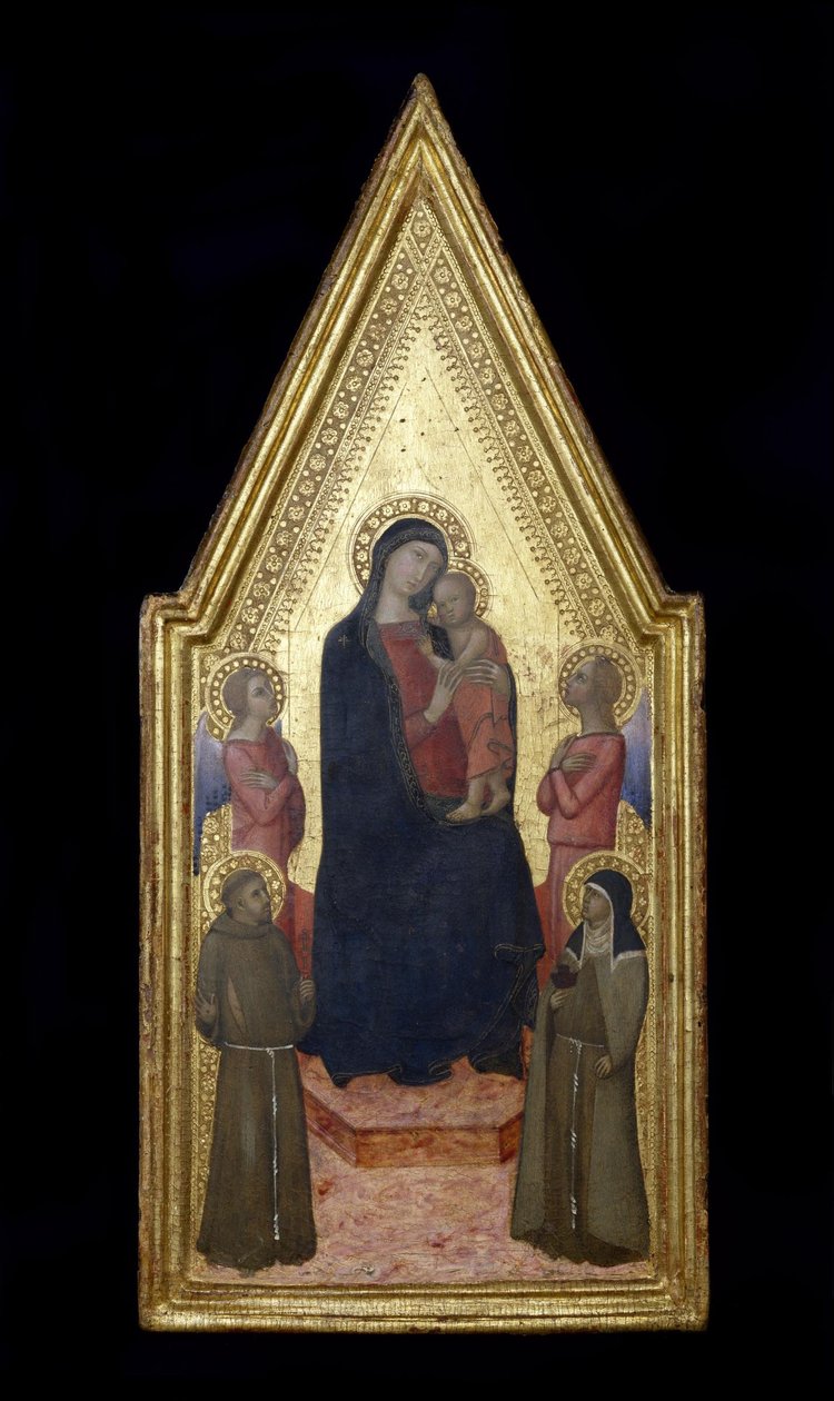 Okänd italienska - Jungfru och barn med de heliga Franciskus och Klara och två änglar av Unbekannt Unbekannt