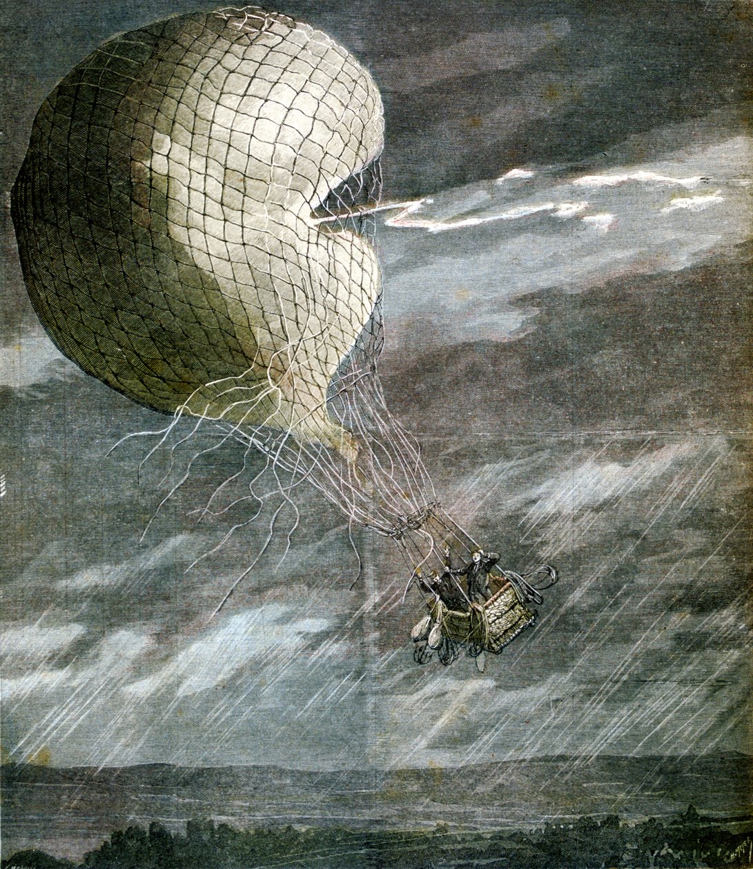 En ballong träffad av blixten nära Chicago, Illinois, USA, 1891 av Unbekannt