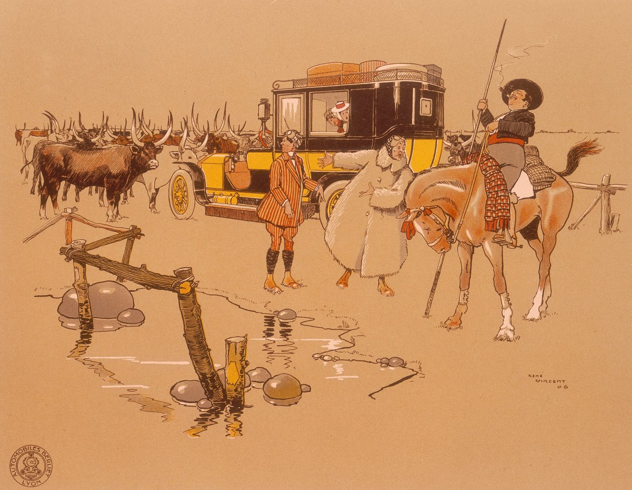 En Berliet-bil fastnade i mitten av boskap, 1906 av Unbekannt