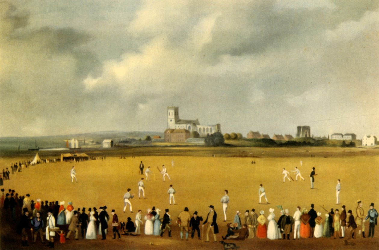 "En cricketmatch i Christchurch Priory, Hampshire, 1850", 1947. av Unbekannt